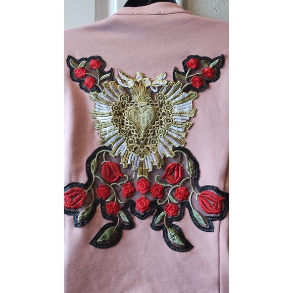 Pink women jacket with zip asymmetrical Embroidered Back size large - Picture 6 of 14